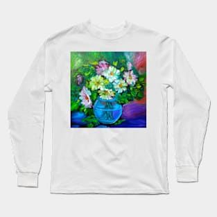 Daisies in Blue Glass Long Sleeve T-Shirt